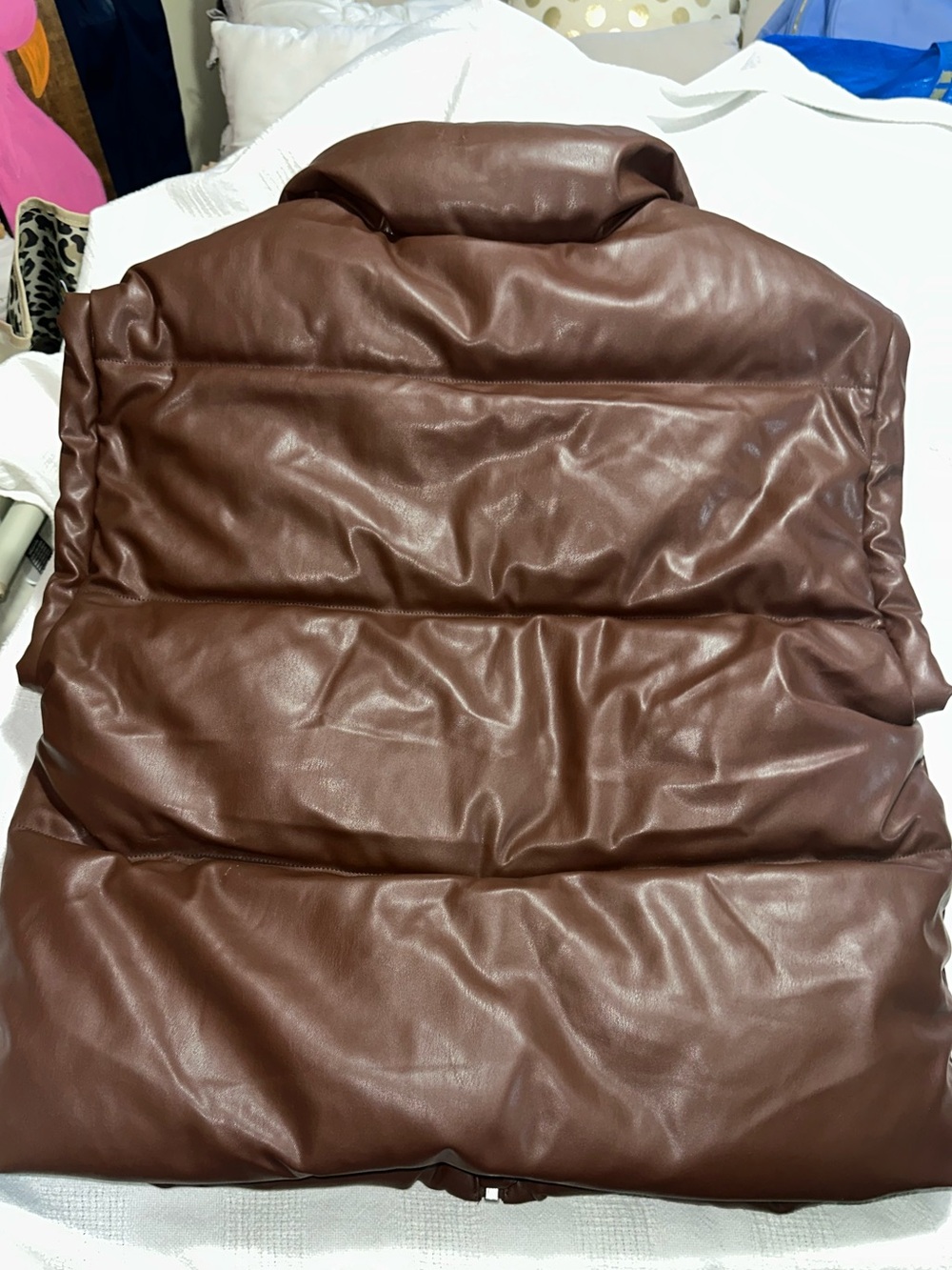 Forever 21 Brown Faux Leather Puffer Vest Women’s Large L Zip Up Fall Y2K - Picture 7 of 9